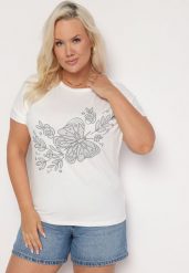 Biały Klasyczny Bawełniany T-shirt z Nadrukiem Wiloa. Białe t-shirty damskie Born2be, l, bez wzorów, z bawełny, bez kołnierzyka. Za 34.99 zł.