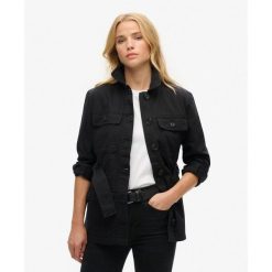 Kurtka Safari z Paskiem z Bawełny. Czarne kurtki damskie Superdry, bez wzorów, z bawełny, bez kaptura. W wyprzedaży za 553.55 zł.