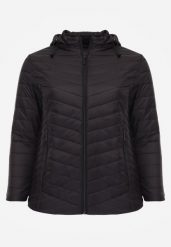 Czarna Lekka Kurtka Przejściowa z Pikowaniem i Odpinanym Kapturem Alissara. Czarne kurtki damskie Born2be, plus size, bez wzorów, z jeansu. Za 129.99 zł.