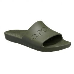 Klapki unisex Crocs Slide. Zielone klapki damskie Crocs, bez wzorów, z materiału, bez obcasa, bez zapięcia. Za 166.00 zł.