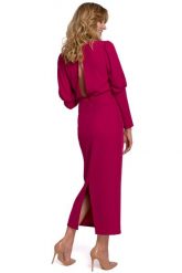 Elegancka sukienka z odkrytymi plecami i rozcięciem fiolet. Sukienki damskie Sukienki.shop, bez wzorów, eleganckie, bez ramiączek. Za 409.00 zł.