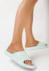 Zielone Klasyczne Klapki z Pianki z Ozdobną Cholewką Filare. Zielone klapki damskie Born2be, bez wzorów, bez obcasa, na płaskiej podeszwie, bez zapięcia. Za 29.99 zł.