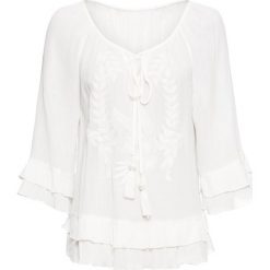 Tunika z haftem. Czerwone tuniki damskie bonprix, z aplikacjami, boho, bez kołnierzyka, bez ramiączek. Za 124.99 zł.