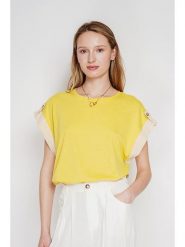 Le Jardin du Lin Koszulka w kolorze żółtym rozmiar: 42. Żółte bluzki damskie Le jardin du lin, bez wzorów, bez kołnierzyka, bez ramiączek. Za 78.99 zł.