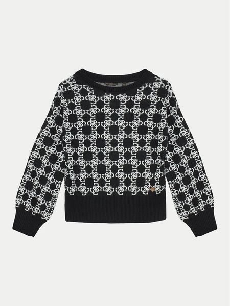Guess Sweter J4BR04 Z3K10 Czarny Relaxed Fit. Czarne swetry dziewczęce Guess, z aplikacjami, z syntetyku, bez kołnierzyka, bez ramiączek. Za 149.99 zł.