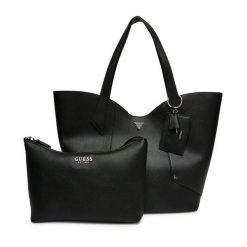 Torebka Guess. Czarne shopper bag Guess, z aplikacjami, bez dodatków. Za 749.99 zł.