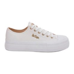 Trampki Damskie Na Platformie Lee Cooper LCW-25-02-3289 Białe. Białe trampki damskie bez wzorów, bez zapięcia. Za 187.53 zł.