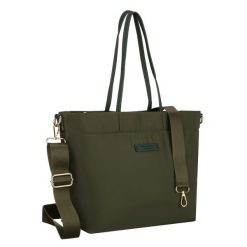 Zielona shopperka damska z nylonu, jednokomorowa z doczepianym, regulowanym paskiem Peterson PTN JN-10. Zielone torebki klasyczne damskie Peterson, z nylonu, do ręki, bez dodatków. Za 119.99 zł.