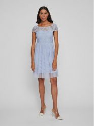 Vila Sukienka koktajlowa Ulricana 14083836 Błękitny Regular Fit. Niebieskie sukienki damskie Vila, bez wzorów, z bawełny, wizytowe, bez ramiączek. Za 129.99 zł.