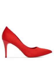 DeeZee Szpilki DZ002 Czerwony. Czerwone szpilki damskie DeeZee, bez wzorów, z materiału, bez obcasa, na szpilce, bez zapięcia. Za 129.99 zł.