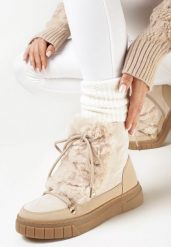 Beżowe Śniegowce Ozdobione Futerkiem Przy Sznurowaniu Avionea. Brązowe śniegowce damskie Born2be, z jeansu. Za 119.99 zł.