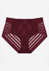 Bordowe Siateczkowe Majtki Figi High Waist z Koronkowymi Zdobieniami Heylih. Czerwone figi Renee, z aplikacjami, z koronki. Za 19.99 zł.