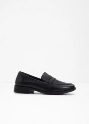 Półbuty skórzane loafer. Czarne półbuty damskie bonprix, bez wzorów, bez obcasa, bez zapięcia. Za 219.99 zł.