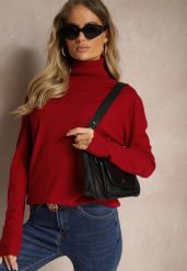 Bordowy Klasyczny Golf Longsleeve z Dodatkiem Wiskozy Leriona. Czerwone golfy damskie Renee, m, bez wzorów, z jeansu, bez ramiączek. Za 44.99 zł.