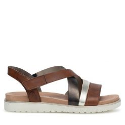 Sandały Rieker. Brązowe sandały damskie Rieker, bez wzorów, bez obcasa, na płaskiej podeszwie, bez zapięcia. Za 329.99 zł.