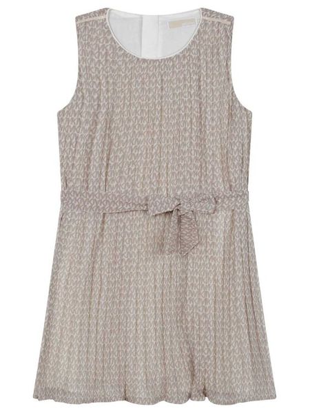 MICHAEL KORS KIDS Sukienka elegancka R12142 S Écru Regular Fit. Sukienki dziewczęce MICHAEL KORS KIDS, bez wzorów, z syntetyku, bez ramiączek, proste. Za 379.99 zł.