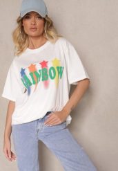 Biały T-shirt o Kroju Oversize z Nadrukowanym Napisem Ilorella. Białe t-shirty damskie Renee, l, bez wzorów, z jeansu, bez kołnierzyka. Za 39.99 zł.