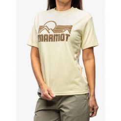 Koszulka bawełniana damska Marmot Coastal Tee. Niebieskie bluzki damskie Marmot, bez wzorów, z bawełny, bez kołnierzyka, bez ramiączek. Za 140.99 zł.