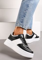 Czarno-Białe Sneakersy na Platformie z Delikatną Perforacją Dairala. Czarne obuwie sportowe damskie Renee, z materiału, bez zapięcia. Za 49.99 zł.