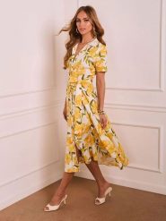 Milan Kiss Sukienka w kolorze żółto-zielono-kremowym rozmiar: L. Brązowe sukienki damskie Milan Kiss, bez wzorów, z tkaniny, bez ramiączek. Za 208.99 zł.