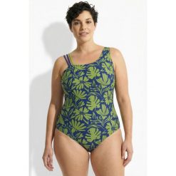 Damskie Strój kąpielowy kwiaty miękkie miseczki okrągły dekolt. Niebieskie stroje jednoczęściowe Ulla Popken, bez wzorów, z elastanu. Za 239.99 zł.