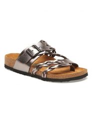 Comfortfusse Skórzane japonki w kolorze srebrnym rozmiar: 38. Szare klapki damskie Comfortfüße, bez wzorów, ze skóry, z otwartym noskiem, bez obcasa, bez zapięcia. Za 260.99 zł.