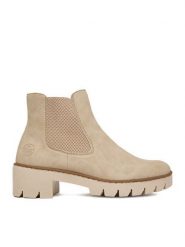 Rieker Botki CEO-X5772-60 Beżowy jasny. Brązowe botki damskie Rieker, z materiału, bez obcasa, na płaskiej podeszwie, bez zapięcia. Za 349.99 zł.
