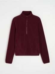 Polarowa bluza half-zip ze stójką - bordowy. Czerwone bluzy damskie Sinsay, l, bez wzorów, z polaru, bez kaptura. Za 39.99 zł.
