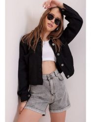 Trend Alaçatı Stili Kurtka dżinsowa w kolorze czarnym rozmiar: M. Czarne kurtki damskie Trend Alaçatı Stili, m, bez wzorów, z bawełny, bez kaptura. Za 132.98 zł.