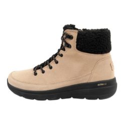 Buty Skechers Glacial Ultra-Woodlands 16677/NTBK beżowy. Brązowe botki damskie na zimę, z materiału, eleganckie, bez obcasa, bez zapięcia. Za 432.01 zł.