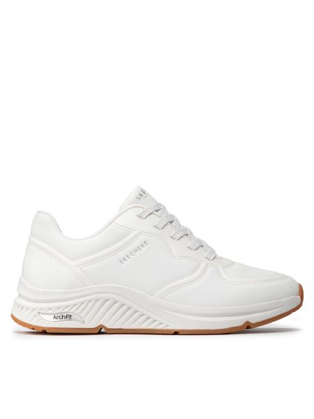 Skechers Sneakersy Mile Makers 155570/WHT Biały. Białe obuwie sportowe damskie Skechers, ze skóry, bez zapięcia. Za 309.99 zł.