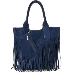 Shopperka boho skórzana VERA PELLE L83 granatowa. Szare torebki klasyczne damskie z materiału, zamszowe, bez dodatków. Za 175.99 zł.
