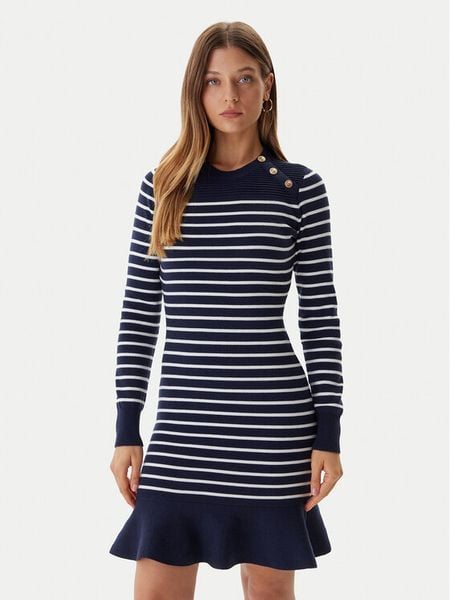 Guess Sukienka dzianinowa W5BK47 Z0422 Granatowy Regular Fit. Niebieskie sukienki damskie Guess, z aplikacjami, z dzianiny, bez ramiączek. Za 339.99 zł.