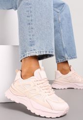 Różowe Sznurowane Sneakersy na Grubej Podeszwie z Ozdobnymi Wstawkami Ilira. Czerwone obuwie sportowe damskie Renee, z bawełny, bez zapięcia, trekkingowe. Za 79.99 zł.