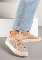 Różowe Sneakersy z Siateczkową Cholewką Taslio. Czerwone obuwie sportowe damskie Born2be, bez zapięcia. Za 84.99 zł.
