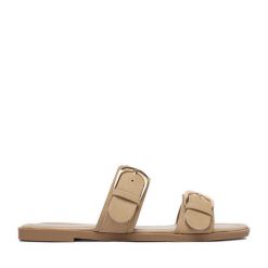 Klapki JENNY. Brązowe klapki damskie Jenny, bez wzorów, bez obcasa, bez zapięcia. Za 89.99 zł.