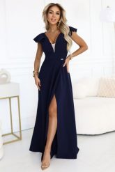 Długa sukienka wieczorowa rozkloszowana granatowa. Niebieskie sukienki damskie NUMOCO, bez wzorów, z elastanu, eleganckie, bez ramiączek. Za 389.00 zł.
