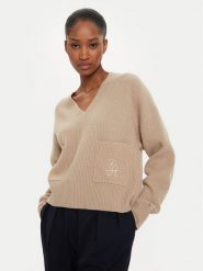 Tommy Hilfiger Sweter Script Soft WW0WW42149 Beżowy Relaxed Fit. Brązowe swetry klasyczne damskie Tommy Hilfiger, xl, z wełny, bez kołnierzyka. Za 379.99 zł.