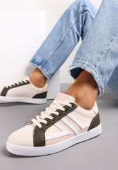 Jasnobeżowe Sneakersy z Wstawkami Lerlet. Brązowe obuwie sportowe damskie Renee, bez zapięcia, na fitness i siłownię. Za 59.99 zł.