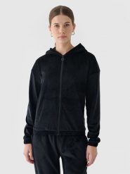 4F Bluza dresowa z weluru rozpinana z kapturem damska - czarna XL. Czarne bluzy damskie 4F, xl, bez wzorów, z dresówki, z kapturem. W wyprzedaży za 79.99 zł.