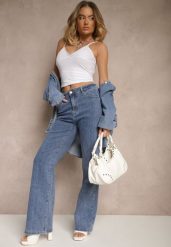Niebieskie Jeansy High Waist Delikatnie Prążkowane o Szerokim Kroju Ulanissa. Niebieskie jeansy damskie Renee, bez wzorów, z jeansu. Za 119.99 zł.