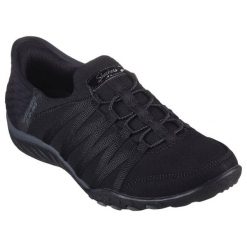 Buty sportowe Sneakersy damskie, Slip-ins: Breathe Easy - Roll With Me. Czarne obuwie sportowe casual damskie Skechers, z dzianiny, bez zapięcia. Za 349.99 zł.