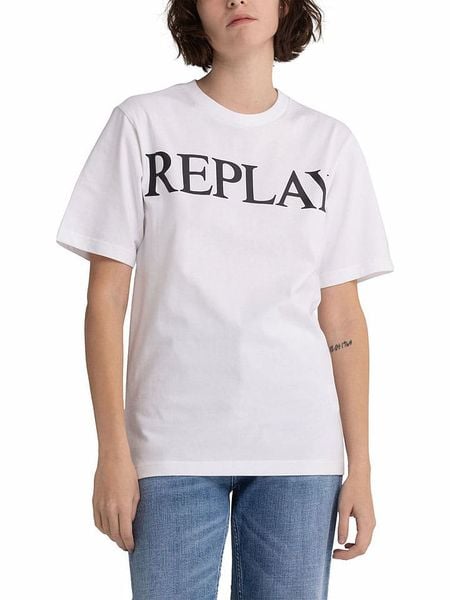 Replay Koszulka w kolorze białym rozmiar: M. Białe bluzki damskie Replay, m, bez wzorów, z bawełny, bez kołnierzyka, bez ramiączek. Za 109.95 zł.