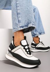 Czarno-Białe Sneakersy z Metaliczną Wstawką i Ozdobnym Napisem na Ukrytym Koturnie Alivewna. Czarne obuwie sportowe damskie Renee, na lato, bez zapięcia. Za 149.99 zł.