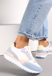 Biało-Fioletowe Sznurowane Sneakersy z Ozdobnymi Wstawkami Sandelal. Białe obuwie sportowe damskie Renee, bez zapięcia. Za 99.99 zł.