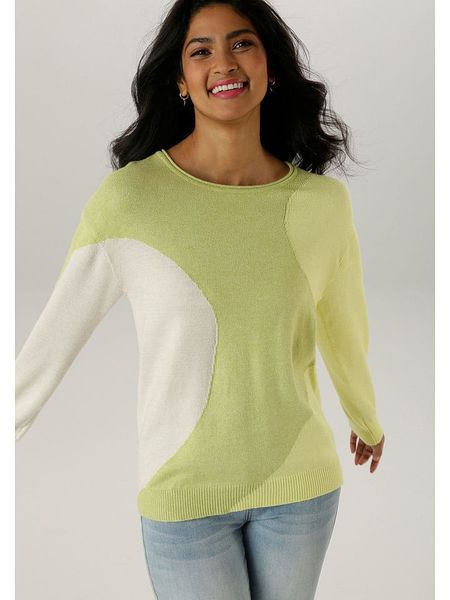 Aniston Sweter w kolorze jasnozielono-białym rozmiar: 40. Zielone swetry klasyczne damskie Aniston, bez kołnierzyka. Za 56.79 zł.