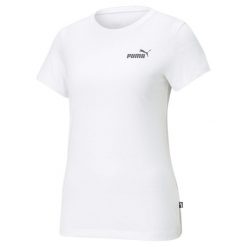 Koszulka fitness damska Puma ESS Small Logo Tee. Białe koszulki damskie Puma, xs, bez wzorów, bez kołnierzyka, bez ramiączek. Za 89.35 zł.