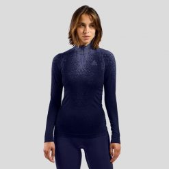 Bielizna termoaktywna z długim rękawem Odlo BL TOP turtle neck l/s half zip. Niebieskia koszule nocne i halki ODLO, bez wzorów, bez ramiączek. W wyprzedaży za 335.99 zł.