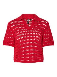 Pieces Koszulka "Filuca" w kolorze czerwonym rozmiar: XS. Czerwone koszulki damskie Pieces, xs, bez wzorów, z poliamidu, bez kołnierzyka, bez ramiączek. Za 70.41 zł.