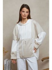 Plume Bluza "Azika" w kolorze beżowo-białym rozmiar: S. Białe bluzy damskie Plume, s, bez wzorów, z kapturem. Za 131.43 zł.